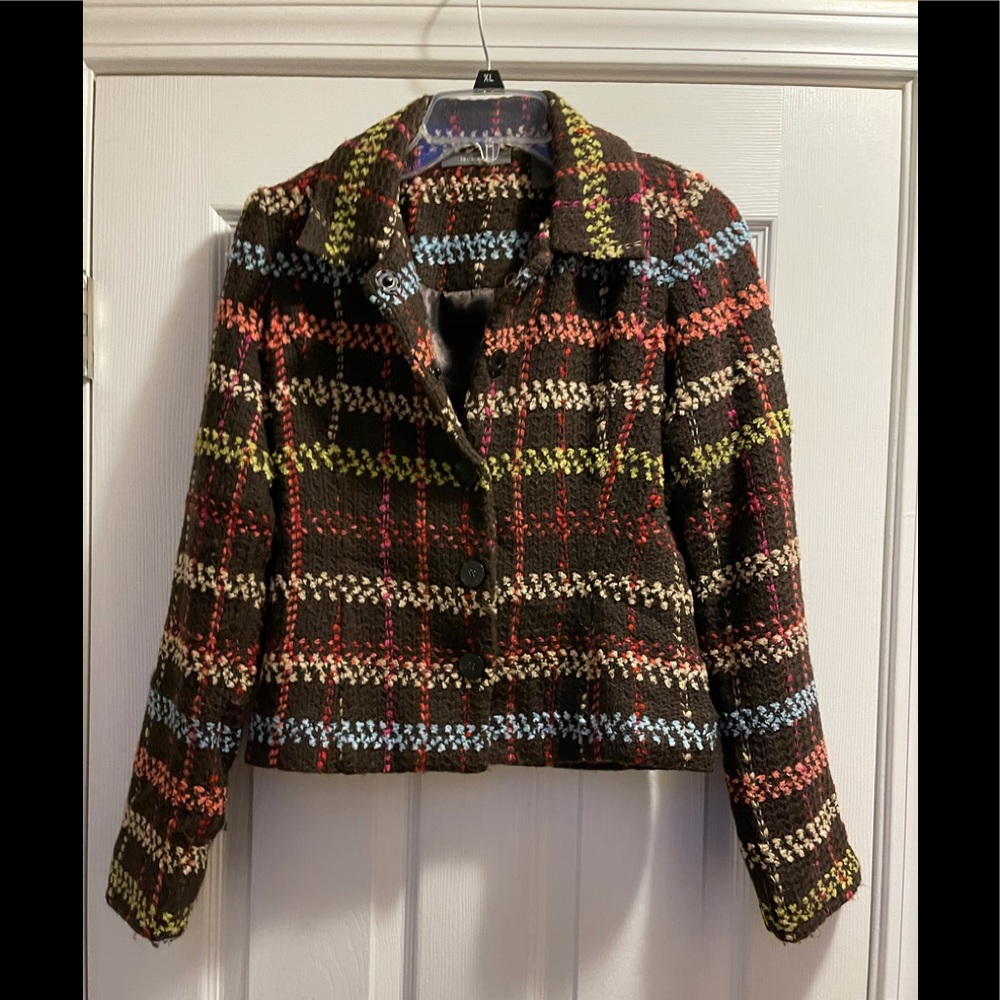 Liz Claiborne Blazer Jacket Striped Brown Pink Green Small like new